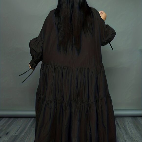 Women's Casual Ruffle Long Sleeve Shirt Dress White Loose Maxi Dress - Picture 11 of 11